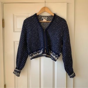 Vintage Navy and White Cropped Wool Granny Sweater